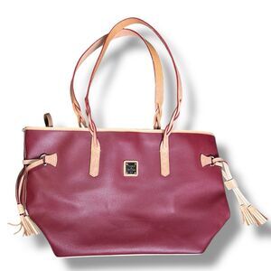 Dooney & Bourke Eva Bailey Travel Tote Cranberry Red Pebble Leather Shoulder Bag